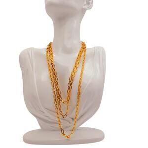 Gold Tone Chain Necklace Oval Link Opera Length 53" Statement Layered Vtg 1980s